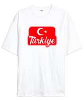 Türkiye - Ay Yıldız Beyaz Oversize Unisex Tişört - Tisho