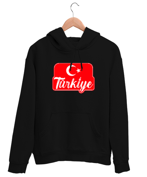 Türkiye - Ay Yıldız Siyah Unisex Kapşonlu Sweatshirt - Tisho