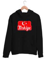 Türkiye - Ay Yıldız Siyah Unisex Kapşonlu Sweatshirt - Tisho