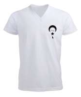 TÜRKİYE AY YILDIZ VE KURT Beyaz Erkek Kısa Kol V Yaka Tişört - Tisho