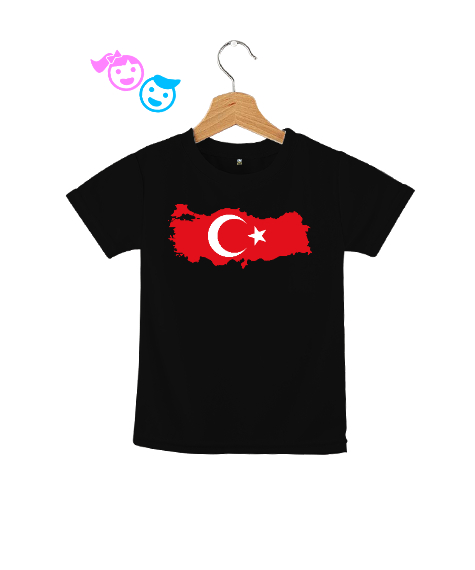 Tisho - Türkiye Bayrağı Siyah Çocuk Unisex