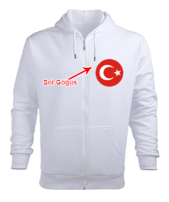 Tisho - Türkiye Bayrak Logolu Erkek Kapşonlu Fermuarlı