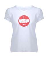 TÜRKİYE Beyaz Kadın V Yaka Tişört - Tisho