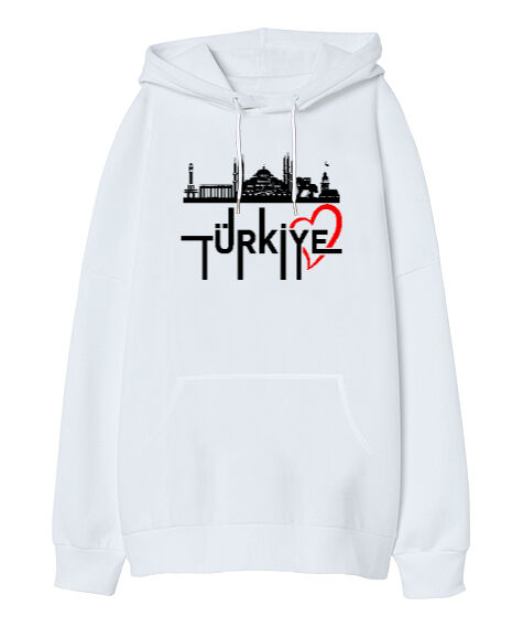 Tisho - Türkiye Beyaz Oversize Unisex Kapüşonlu Sweatshirt