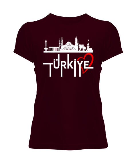 Türkiye Bordo Kadın Tişört - Tisho