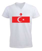 TÜRKİYE FORMASI Beyaz Erkek Kısa Kol V Yaka Tişört - Tisho