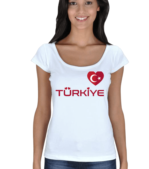 Tisho - Türkiye Kalp Ay Yıldız Tişört Kadın Açık Yaka