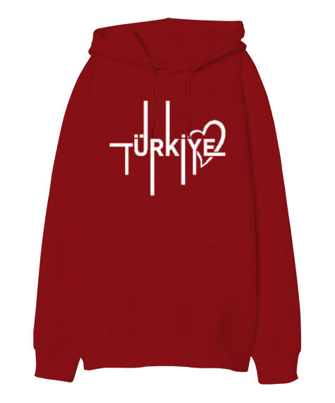 Tisho - Türkiye Kırmızı Oversize Unisex Kapüşonlu Sweatshirt