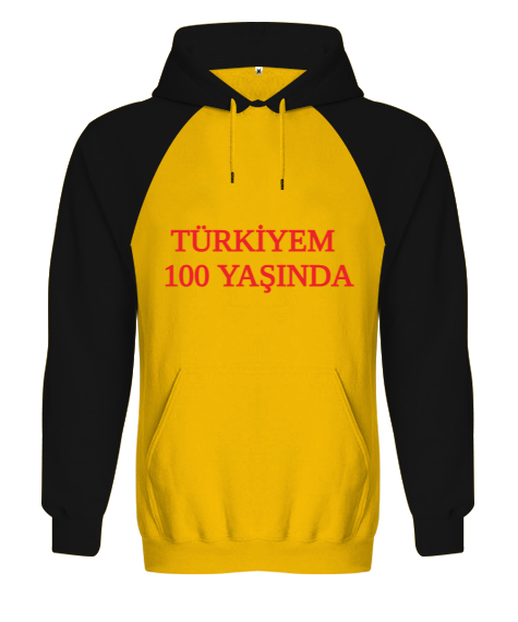 Tisho - TÜRKİYE Sarı/Siyah Orjinal Reglan Hoodie Unisex Sweatshirt