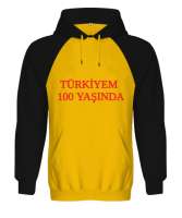 TÜRKİYE Sarı/Siyah Orjinal Reglan Hoodie Unisex Sweatshirt - Tisho