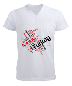 Tisho - Türkiye şehirler Erkek Kısa Kol V Yaka Tişört