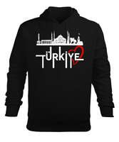 Türkiye Siyah Erkek Kapüşonlu Hoodie Sweatshirt - Tisho