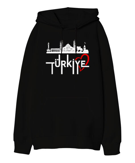 Tisho - Türkiye Siyah Oversize Unisex Kapüşonlu Sweatshirt