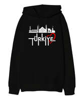 Türkiye Siyah Oversize Unisex Kapüşonlu Sweatshirt - Tisho