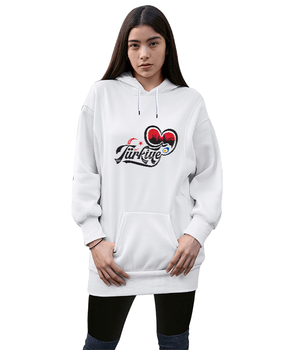Tisho - Türkiye tasarım Kadın Uzun Hoodie Kapüşonlu Sweatshirt
