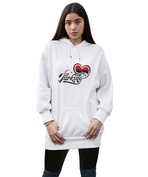 Türkiye tasarım Kadın Uzun Hoodie Kapüşonlu Sweatshirt - Thumbnail