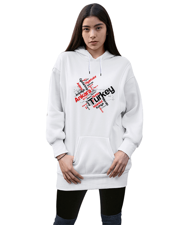 Türkiye tasarım Kadın Uzun Hoodie Kapüşonlu Sweatshirt
