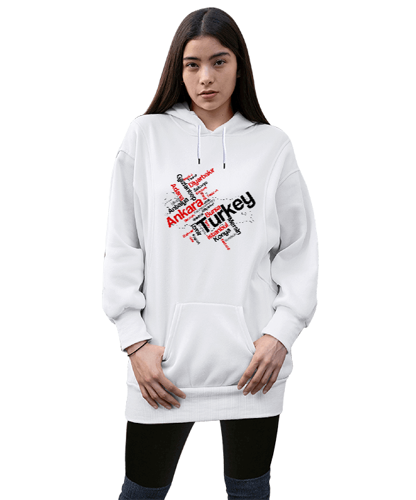 Tisho - Türkiye tasarım Kadın Uzun Hoodie Kapüşonlu Sweatshirt