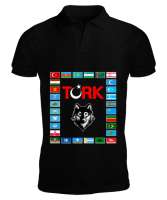 Türkiye,Turan,Göktürk,Azerbaycan,Kazakistan,Türkmenistan,Tacikistan,Özbekistan,Kyrgyzstan. Siyah Erkek Kısa Kol Polo Yaka - Tisho
