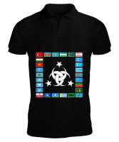 Türkiye,Turan,Göktürk,Azerbaycan,Kazakistan,Türkmenistan,Tacikistan,Özbekistan,Kyrgyzstan. Siyah Erkek Kısa Kol Polo Yaka - Tisho