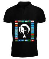 Türkiye,Turan,Göktürk,Azerbaycan,Kazakistan,Türkmenistan,Tacikistan,Özbekistan,Kyrgyzstan. Siyah Erkek Kısa Kol Polo Yaka - Tisho