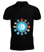 Türkiye,Turan,Göktürk,Azerbaycan,Kazakistan,Türkmenistan,Tacikistan,Özbekistan,Kyrgyzstan. Siyah Erkek Kısa Kol Polo Yaka - Tisho