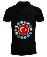 Türkiye,Turan,Göktürk,Azerbaycan,Kazakistan,Türkmenistan,Tacikistan,Özbekistan,Kyrgyzstan. Siyah Erkek Kısa Kol Polo Yaka - Tisho