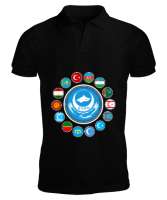 Türkiye,Turan,Göktürk,Azerbaycan,Kazakistan,Türkmenistan,Tacikistan,Özbekistan,Kyrgyzstan. Siyah Erkek Kısa Kol Polo Yaka - Tisho