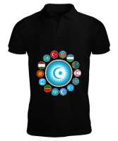 Türkiye,Turan,Göktürk,Azerbaycan,Kazakistan,Türkmenistan,Tacikistan,Özbekistan,Kyrgyzstan. Siyah Erkek Kısa Kol Polo Yaka - Tisho