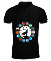 Türkiye,Turan,Göktürk,Azerbaycan,Kazakistan,Türkmenistan,Tacikistan,Özbekistan,Kyrgyzstan. Siyah Erkek Kısa Kol Polo Yaka - Tisho