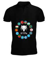 Türkiye,Turan,Göktürk,Azerbaycan,Kazakistan,Türkmenistan,Tacikistan,Özbekistan,Kyrgyzstan. Siyah Erkek Kısa Kol Polo Yaka - Tisho