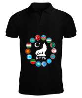 Türkiye,Turan,Göktürk,Azerbaycan,Kazakistan,Türkmenistan,Tacikistan,Özbekistan,Kyrgyzstan. Siyah Erkek Kısa Kol Polo Yaka - Tisho