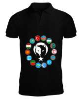 Türkiye,Turan,Göktürk,Azerbaycan,Kazakistan,Türkmenistan,Tacikistan,Özbekistan,Kyrgyzstan. Siyah Erkek Kısa Kol Polo Yaka - Tisho