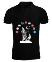 Türkiye,Turan,Göktürk,Azerbaycan,Kazakistan,Türkmenistan,Tacikistan,Özbekistan,Kyrgyzstan. Siyah Erkek Kısa Kol Polo Yaka - Tisho
