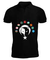 Türkiye,Turan,Göktürk,Azerbaycan,Kazakistan,Türkmenistan,Tacikistan,Özbekistan,Kyrgyzstan. Siyah Erkek Kısa Kol Polo Yaka - Tisho