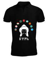 Türkiye,Turan,Göktürk,Azerbaycan,Kazakistan,Türkmenistan,Tacikistan,Özbekistan,Kyrgyzstan. Siyah Erkek Kısa Kol Polo Yaka - Tisho