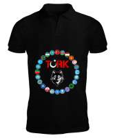 Türkiye,Turan,Göktürk,Azerbaycan,Kazakistan,Türkmenistan,Tacikistan,Özbekistan,Kyrgyzstan. Siyah Erkek Kısa Kol Polo Yaka - Tisho
