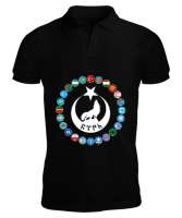 Türkiye,Turan,Göktürk,Azerbaycan,Kazakistan,Türkmenistan,Tacikistan,Özbekistan,Kyrgyzstan. Siyah Erkek Kısa Kol Polo Yaka - Tisho