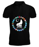 Türkiye,Turan,Göktürk,Azerbaycan,Kazakistan,Türkmenistan,Tacikistan,Özbekistan,Kyrgyzstan. Siyah Erkek Kısa Kol Polo Yaka - Tisho