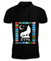 Türkiye,Turan,Göktürk,Azerbaycan,Kazakistan,Türkmenistan,Tacikistan,Özbekistan,Kyrgyzstan. Siyah Erkek Kısa Kol Polo Yaka - Tisho