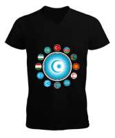 Türkiye,Turan,Göktürk,Azerbaycan,Kazakistan,Türkmenistan,Tacikistan,Özbekistan,Kyrgyzstan. Siyah Erkek Kısa Kol V Yaka Tişört - Tisho