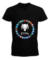 Türkiye,Turan,Göktürk,Azerbaycan,Kazakistan,Türkmenistan,Tacikistan,Özbekistan,Kyrgyzstan. Siyah Erkek Kısa Kol V Yaka Tişört - Tisho