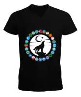 Türkiye,Turan,Göktürk,Azerbaycan,Kazakistan,Türkmenistan,Tacikistan,Özbekistan,Kyrgyzstan. Siyah Erkek Kısa Kol V Yaka Tişört - Tisho