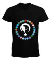 Türkiye,Turan,Göktürk,Azerbaycan,Kazakistan,Türkmenistan,Tacikistan,Özbekistan,Kyrgyzstan. Siyah Erkek Kısa Kol V Yaka Tişört - Tisho