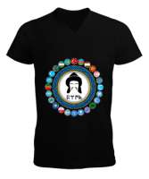 Türkiye,Turan,Göktürk,Azerbaycan,Kazakistan,Türkmenistan,Tacikistan,Özbekistan,Kyrgyzstan. Siyah Erkek Kısa Kol V Yaka Tişört - Tisho