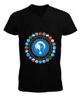 Türkiye,Turan,Göktürk,Azerbaycan,Kazakistan,Türkmenistan,Tacikistan,Özbekistan,Kyrgyzstan. Siyah Erkek Kısa Kol V Yaka Tişört - Tisho