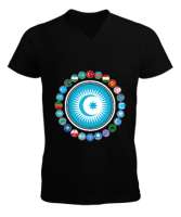 Türkiye,Turan,Göktürk,Azerbaycan,Kazakistan,Türkmenistan,Tacikistan,Özbekistan,Kyrgyzstan. Siyah Erkek Kısa Kol V Yaka Tişört - Tisho