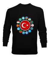 Türkiye,Turan,Göktürk,Azerbaycan,Kazakistan,Türkmenistan,Tacikistan,Özbekistan,Kyrgyzstan. Siyah Erkek Sweatshirt - Tisho