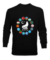 Türkiye,Turan,Göktürk,Azerbaycan,Kazakistan,Türkmenistan,Tacikistan,Özbekistan,Kyrgyzstan. Siyah Erkek Sweatshirt - Tisho