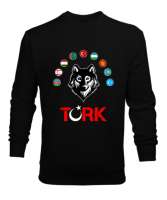 Türkiye,Turan,Göktürk,Azerbaycan,Kazakistan,Türkmenistan,Tacikistan,Özbekistan,Kyrgyzstan. Siyah Erkek Sweatshirt - Tisho